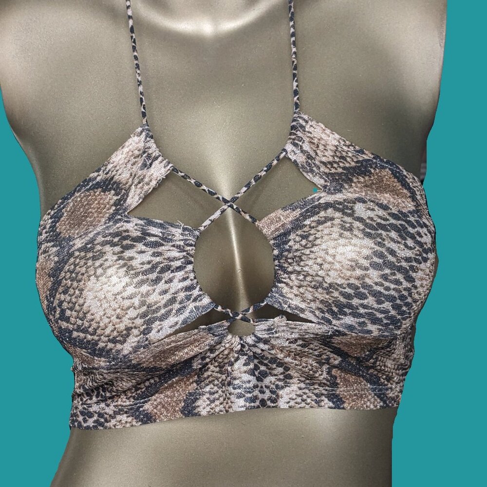 Princess Polly XX Metallic Python Print Cropped Halter Top Size 4 Preowned